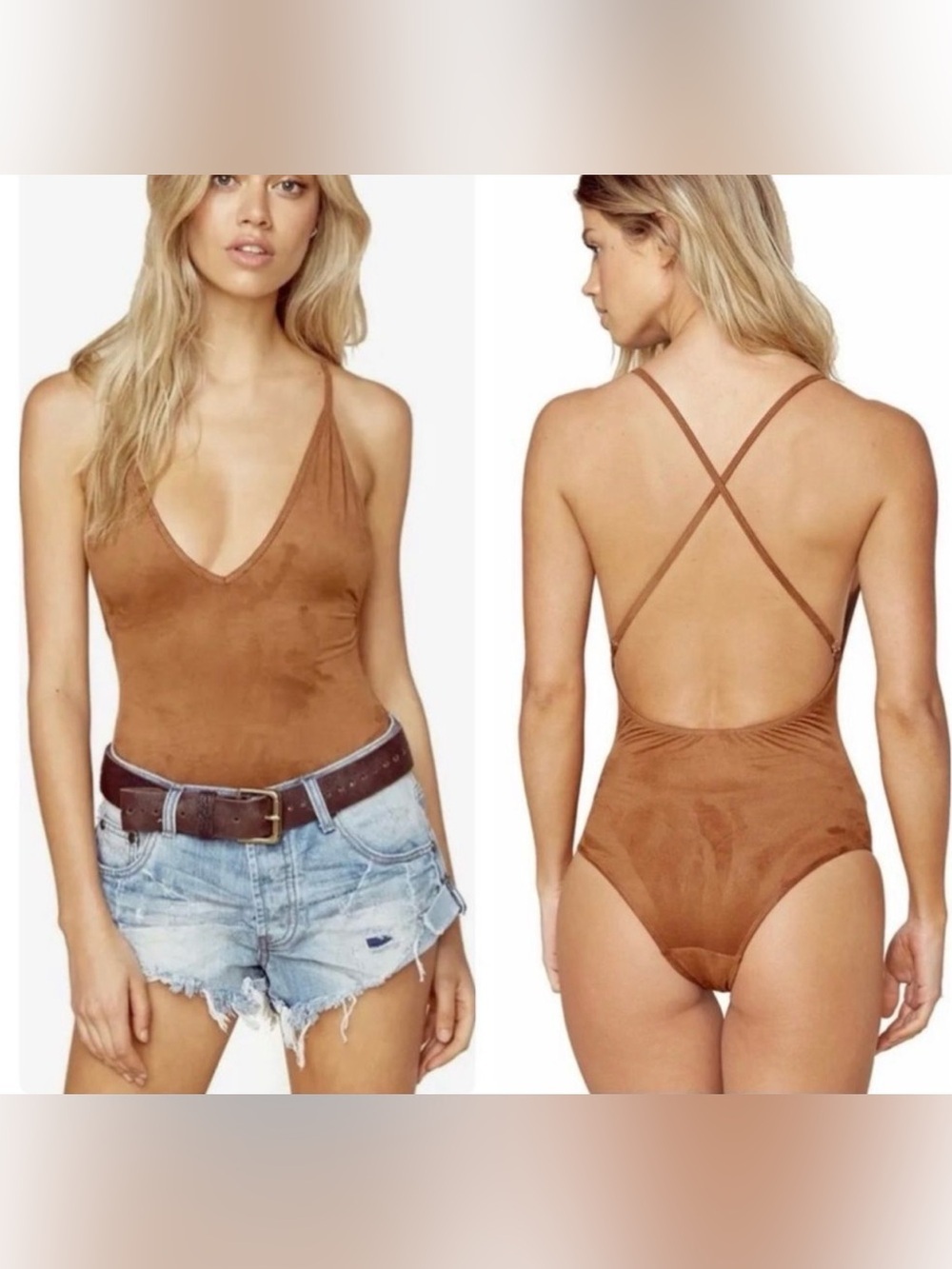Blue life faux suede bodysuit sz small nude